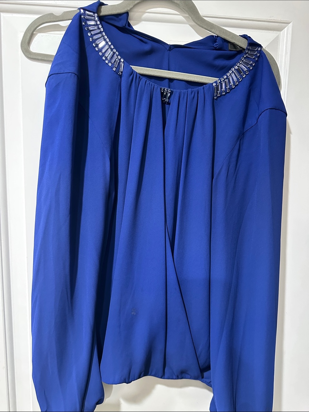 BCBGMaxAzria Royal Blue Beaded Neckline Blouse